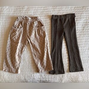 Zara Kids Cream Polka Dot and Brown Checkered Flare Pants 4T